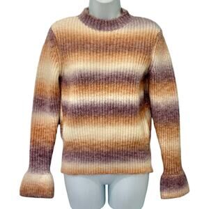 Greylin Anthropologie Orange Purple Flared Sleeve Striped Mock Neck Sweater sz M
